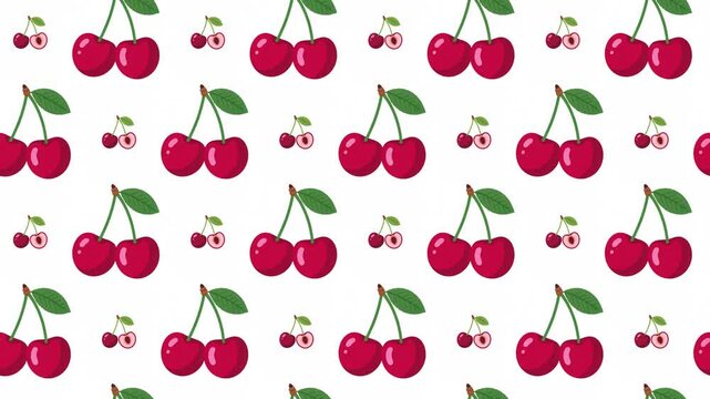 Red Cherries and Sliced Fruit Seamless Pattern Background, fresh summer berries concept.