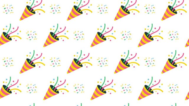 Confetti and Party Popper Seamless Pattern Background, celebration and surprise event concept.