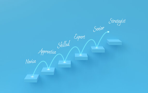 Professional Development Staircase with Skill Levels: Novice to Strategist