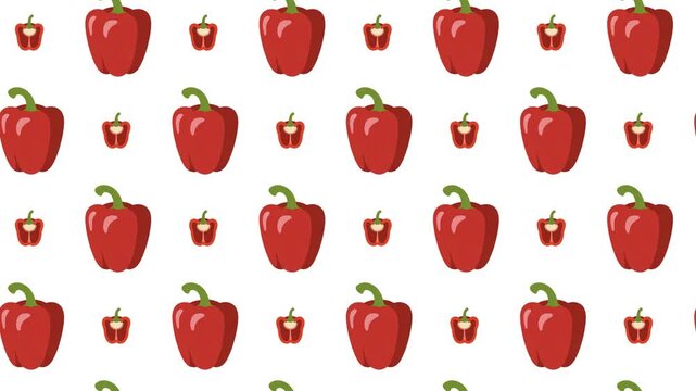Red Bell Pepper and Sliced Capsicum Seamless Pattern Background, cooking ingredient and healthy vegetable concept.