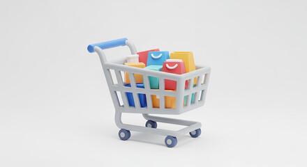 3D Shopping Cart Icon in Smooth Soft Style, Modern E Commerce Trolley Illustration for Online Store and App UI Design © Erlangga