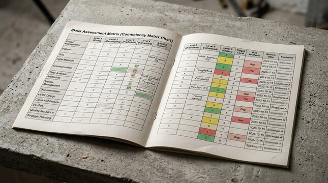 Skills Assessment Matrix Printed Competency Matrix Chart On Table
