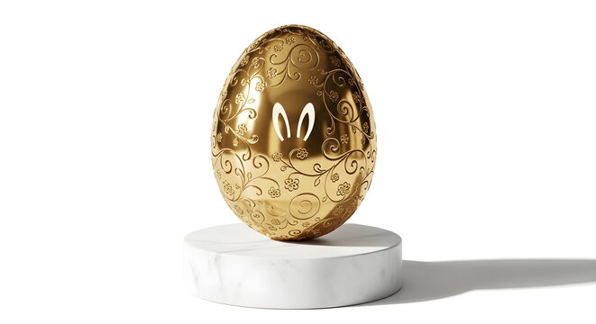 Luxury Golden Easter Egg with Bunny Design on Marble Podium