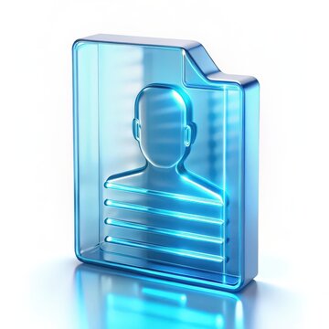 Profile portrait identity icon in glass rectangle.