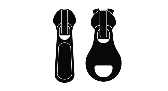 Two black zipper silhouettes with pull tabs isolated on white background silhouette