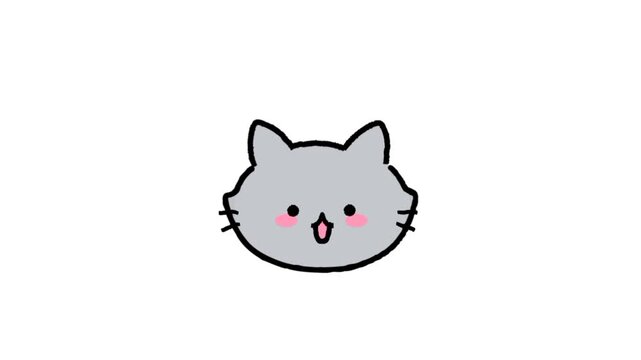 Cut little happy cat face emoji icon 3d animation