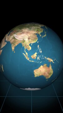 Realistic earth globe floating above grid in dark space. Earth globe world planet. Floating Earth globe with subtle lighting for world planet and international technology visualizations art.