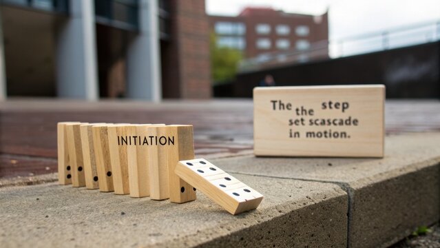 Structured Arrangement of Five Perfectly Aligned Dominoes and Sign
