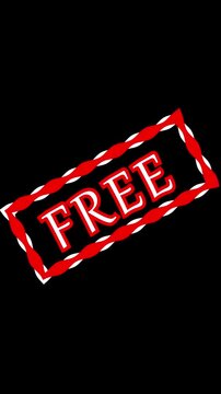 Rectangular stamp with red white border and FREE text. FREE stamp marketing. Animated red rectangular stamp reading Free for no-cost offers and digital promotional advertisement visuals art.