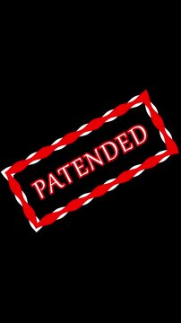 Rectangular stamp with red white border and PATENTED text. PATENTED stamp business. Bright red Patented stamp with white outline for invention and intellectual property visualizations art.