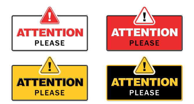 Attention Please signs set with triangle with an exclamation mark. Warning, signs important notice. Vector on transparent background