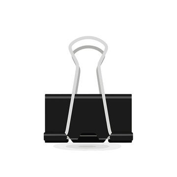 A single black metal binder clip on white background.