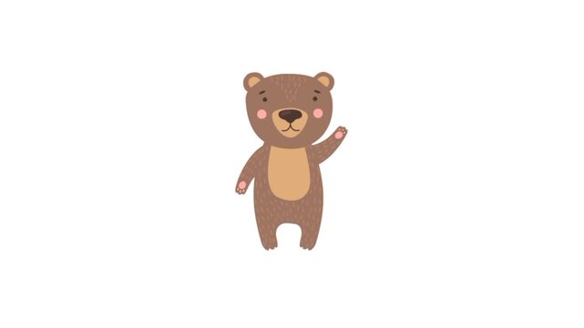 brown bear cartoon hand wave. Hand emoji hi or hello 3d animation