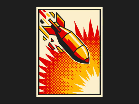A clean flat vector illustration of a set of military rockets and missiles in different shapes and sizes