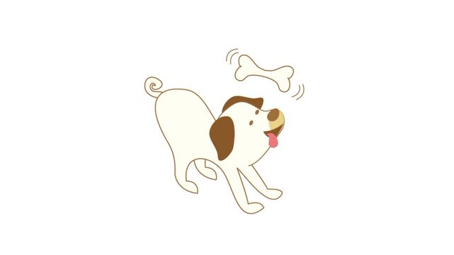 Dog playing with bone meal eating 3d cartoon animation