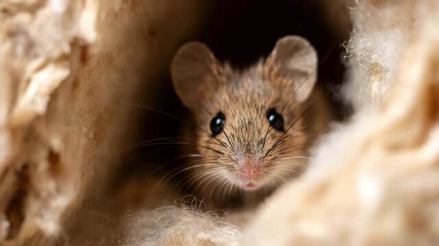 Small mouse peeking out from a soft.