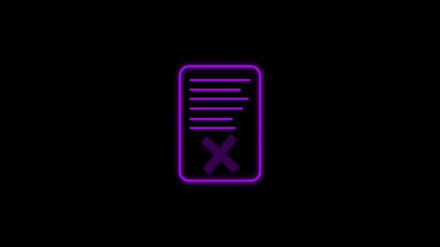 Failed Task or Rejected File Document Neon Line Art Illustration Error, Rejected, Cancel, Document  Decline Negative Alert Notification.