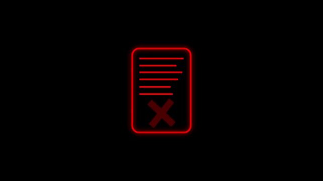 Failed Task or Rejected File Document Neon Line Art Illustration Error, Rejected, Cancel, Document  Decline Negative Alert Notification.