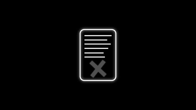 Failed Task or Rejected File Document Neon Line Art Illustration Error, Rejected, Cancel, Document  Decline Negative Alert Notification.