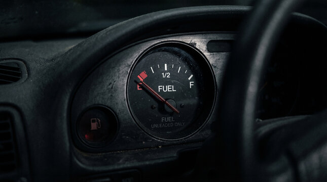 Energy crisis concept with empty fuel gauge, minimal composition
