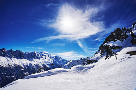 Landscape of the Chamonix-Mont-Blanc area of the French Alps, known for its extreme terrain and glaciers