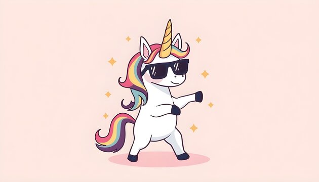 Cool dabbing unicorn with sunglasses and rainbow mane.