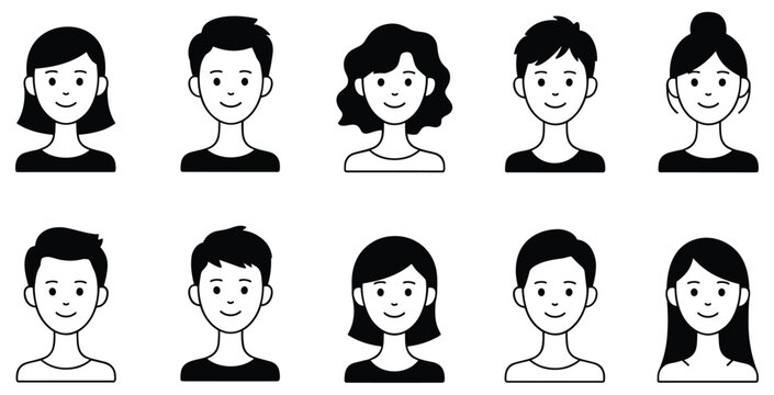 Character Portrait Collection: A simple illustration showing a group of various avatars. user interface, people illustration, user icon, character design, profile icon.