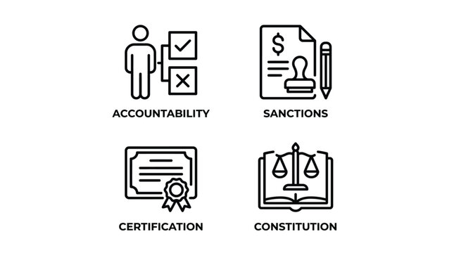 Vector graphic illustration of law and legal concept icons set Vector
