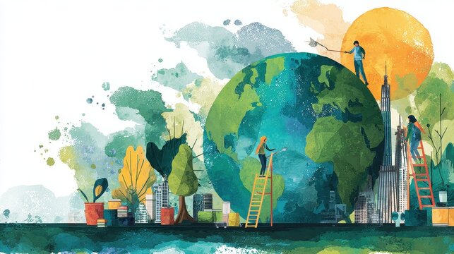 Corporate social responsibility illustration flat design front view sustainability theme water color vivid