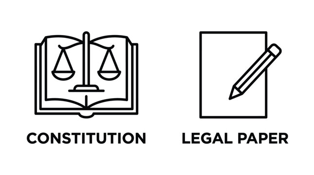 Vector graphic illustration of law icons set, constitution and legal paper Vector