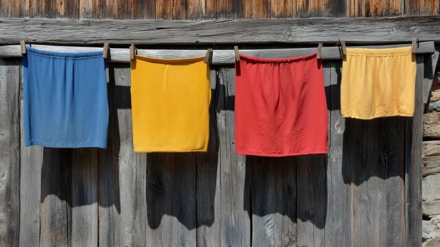 selective focus clothes hanging on outdoor clothesline to dry