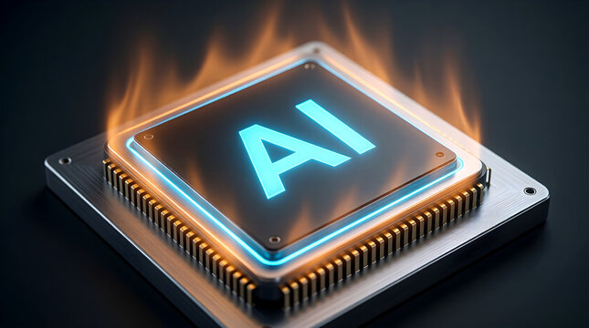 AI Inference Cost Macro Chip With Heat Bloom for AI Cost Editorial