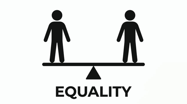 Vector graphic illustration of Black equality symbol with two people on scales Vector