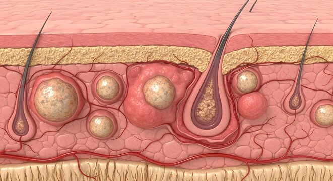 Lipoma and Subcutaneous Fat Tumor Under Skin Cross Section &ndash; Benign Soft Tissue Growth and Dermatology Concept