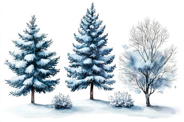 Obraz premium watercolor art of snow laden trees on a transparent background