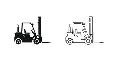 Forklift silhouette and line drawing on white background © Tm Studio