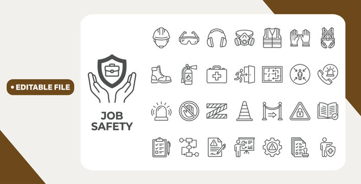 Job Safety icon set. Outline icons collection, editable stroke. Vector illustration
