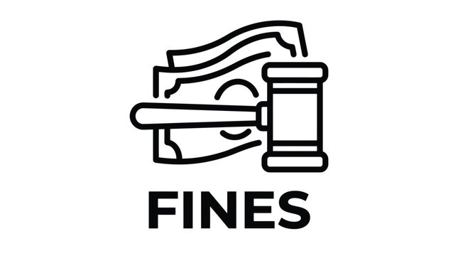 Vector graphic illustration of Black and white fines icon with gavel and money Vector