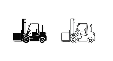 Forklift truck silhouette and line drawing on white background © Tm Studio