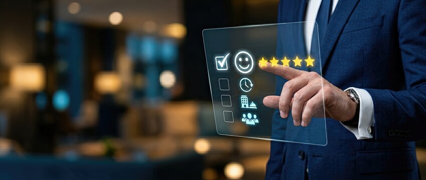 Enhancing business performance with digital customer feedback solutions corporate office infographic modern environment close-up view user experience optimization