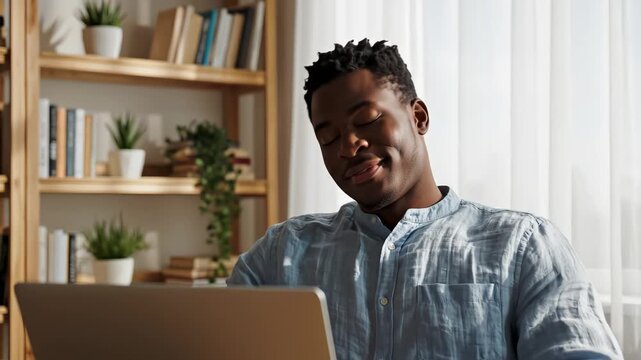 Man working on laptop in home office highlighting artificial intelligence and digital evolution