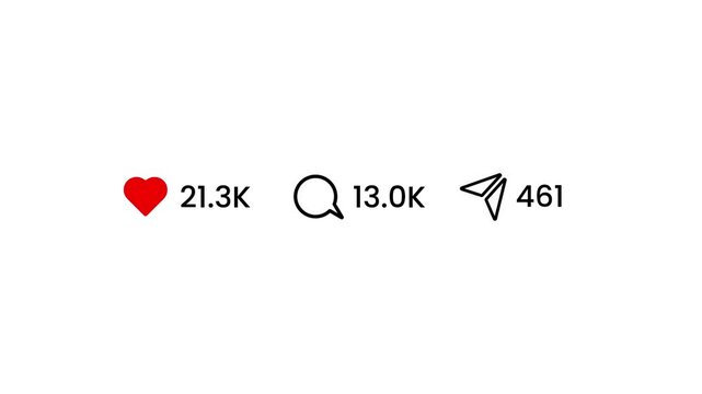 Like, comment and share social media icons animation isolated on white background