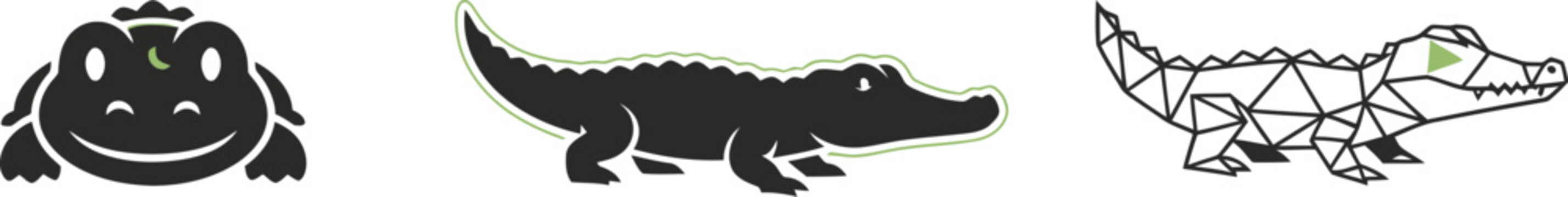 Crocodile Silhouette Line Art Black White for Wildlife Graphic Design Isolated on white background