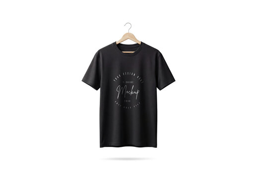 Black T-Shirt Mockup on Hanger Isolated