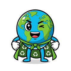 Obraz premium Cartoon Earth Superhero Character Winking and Smiling.