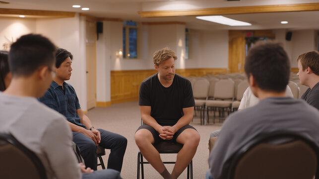 Community public defender hosts a legal rights workshop in a church basement serving a low-income neighborhood, explaining arraignment procedures to a group of concerned parents seated in folding ch