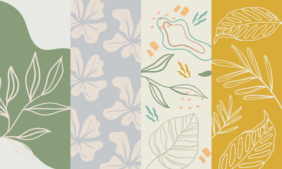 Fototapeta premium Elegant Botanical Leaf Pattern Poster Set with Organic Shapes for Natural Branding Backgrounds and Modern Minimal Design Use