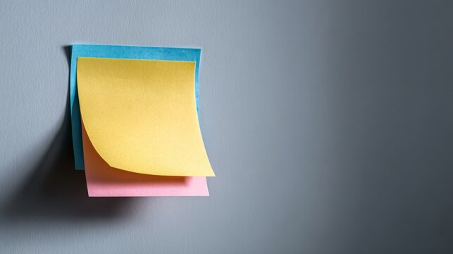 Colorful sticky notes are placed on a gray surface, perfect for capturing ideas, reminders, and important information