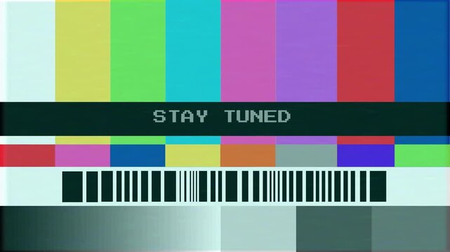 Vintage Television Broadcast Screen with Color Bars and Stay Tuned