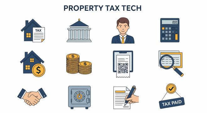 Property tax technology icons set.